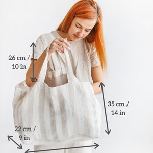 Linen beach bag, Oversized beach bag with pockets, White linen bag, Natural summer bag, Linen shoulder bag, Oversized tote bag, Eco bag. image 7