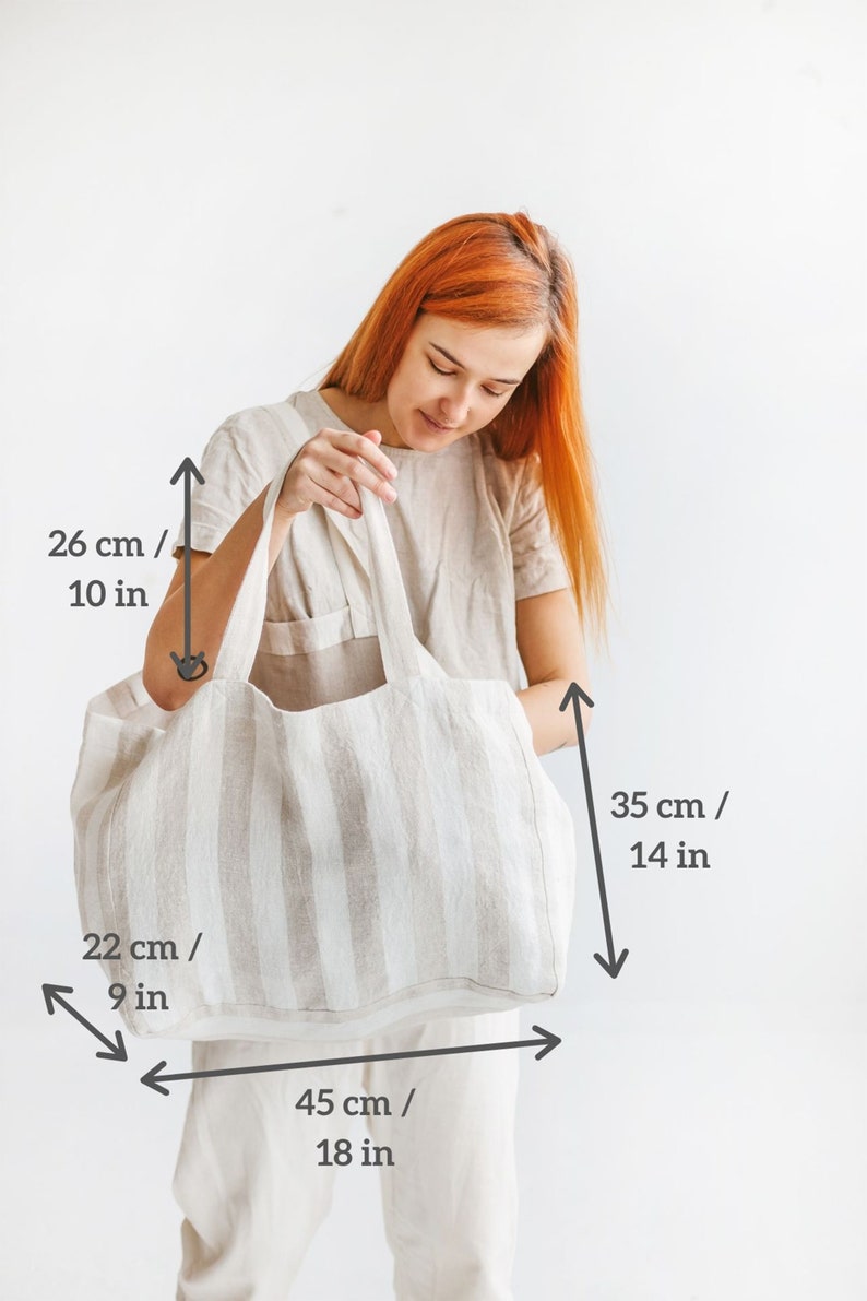 Linen beach bag, Oversized beach bag with pockets, White linen bag, Natural summer bag, Linen shoulder bag, Oversized tote bag, Eco bag. image 7
