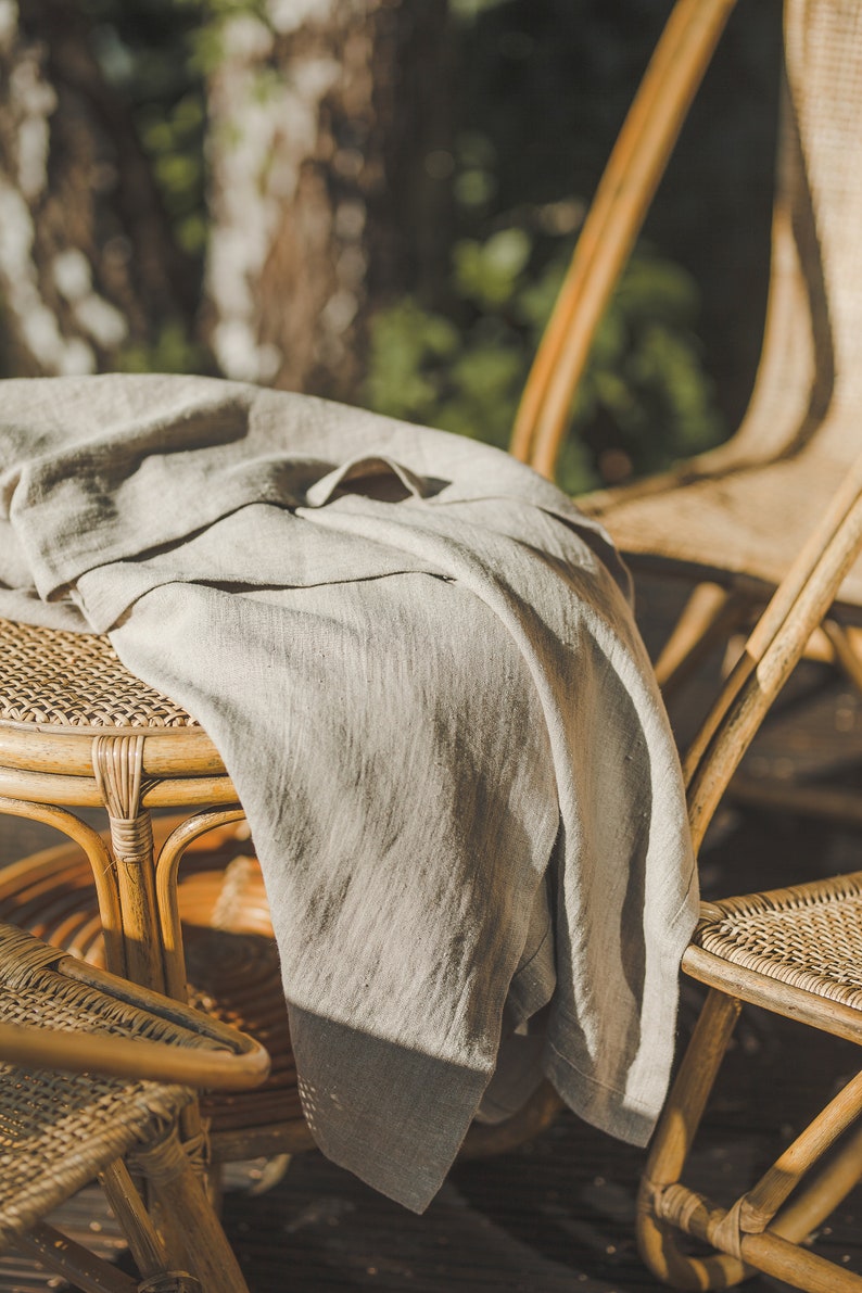 Natural linen beach blanket, Undyed linen summer blanket, Linen picnic blanket, Natural throw blanket, Camping linen blanket, Linen plaid. image 5