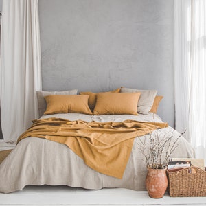Burnt orange linen sofa cover, Natural linen throw blanket, Heavyweight linen bed blanket, Handmade sofa throw, Softened linen blanket. image 5