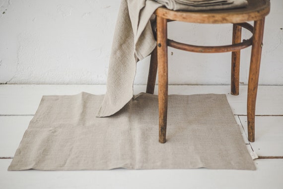 Natural Linen Bath Mat, Stonewashed Linen Shower Mat, Farmhouse