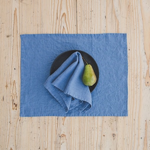 Denim blue linen napkins set, Washed linen napkins, Natural soft linen table napkins, Handmade soft linen napkins, Linen dinner napkins.