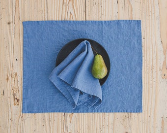 Denimblauwe linnen servettenset, gewassen linnen servetten, natuurlijke zachte linnen servetten, handgemaakte zachte linnen servetten, linnen dinerservetten.