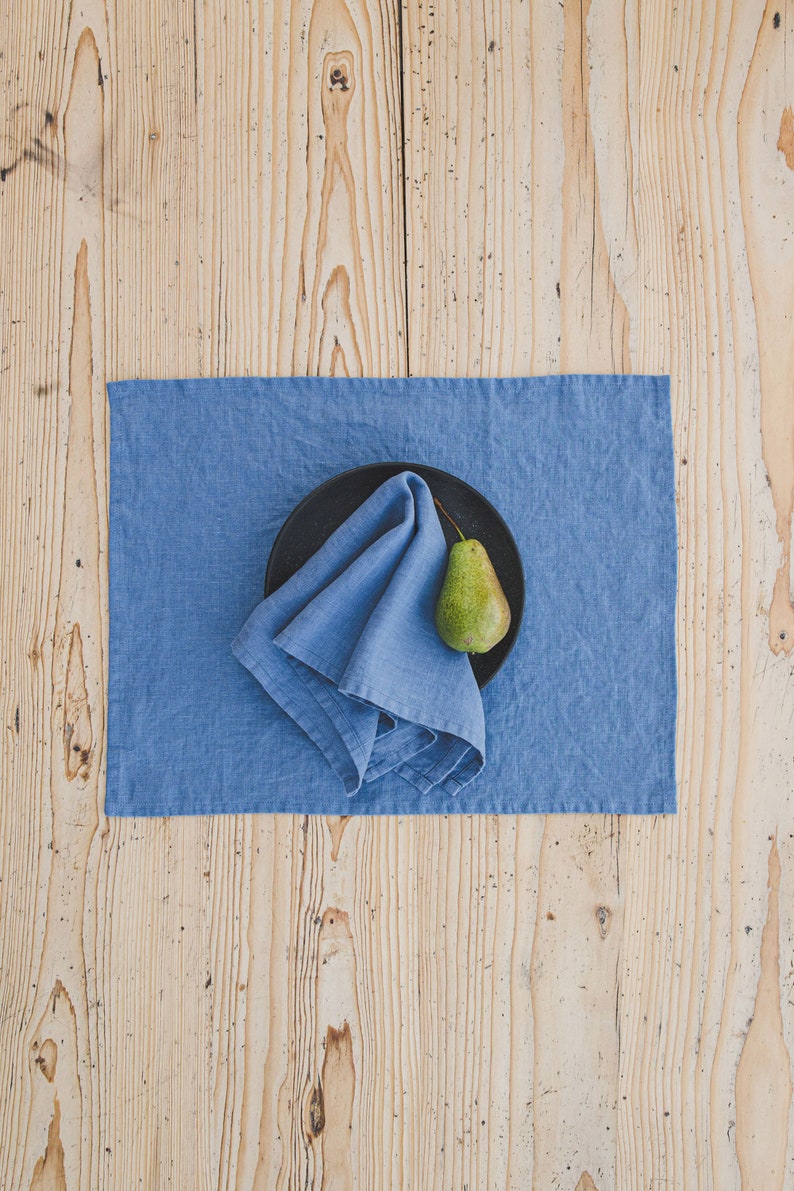 Denim blue linen napkins set, Washed linen napkins, Natural soft linen table napkins, Handmade soft linen napkins, Linen dinner napkins. image 1