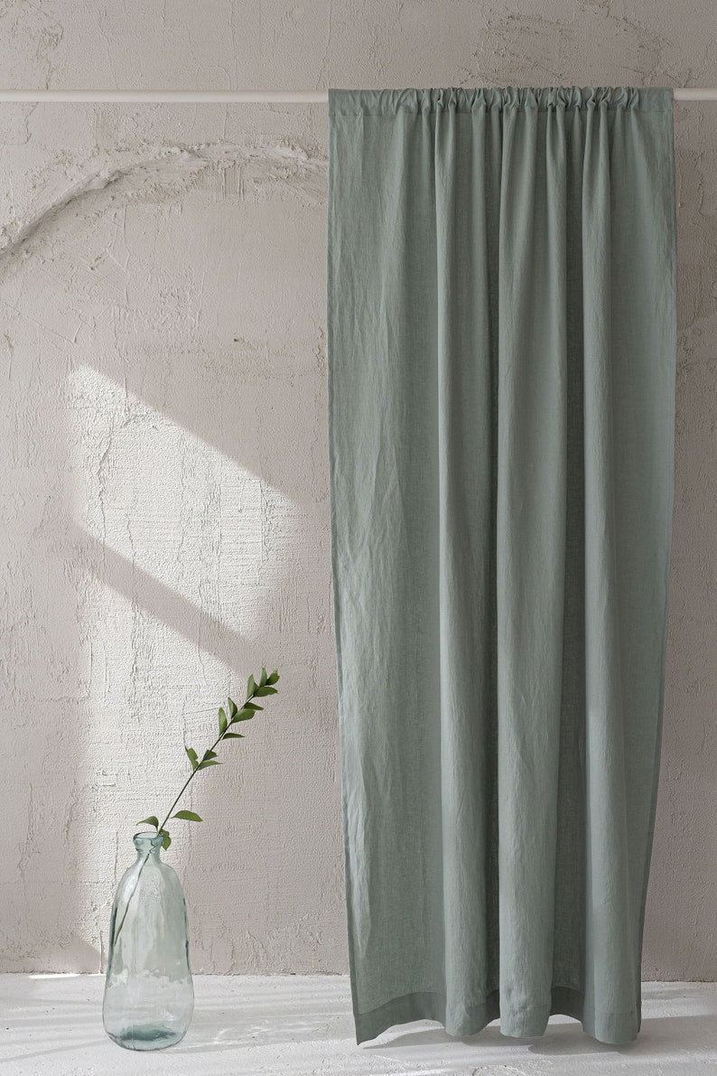 Cornflower blue linen curtain, Natural medium weight linen curtain in various sizes, Handmade custom linen drapes, Rod pocket linen curtain. image 9