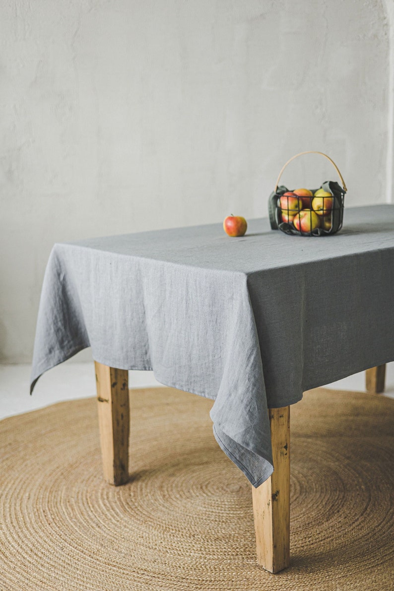 Grey linen tablecloth, Softened natural linen tablecloth, Rectangle, square linen table cloth, Dining table decor, Handmade tablecloth. image 1