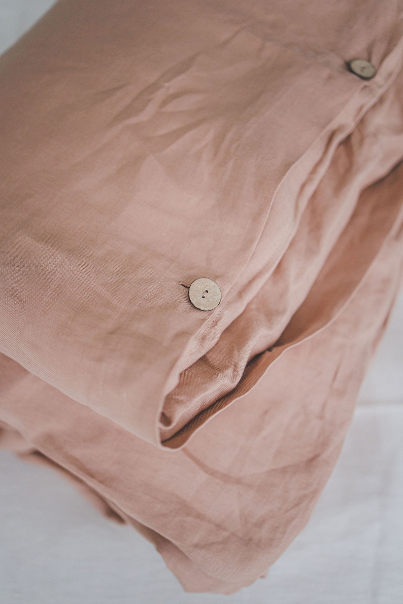 Linen duvet cover in misty rose, Natural softened linen duvet cover with coconut buttons, King, queen, twin duvet cover, Pink linen bedding. image 9