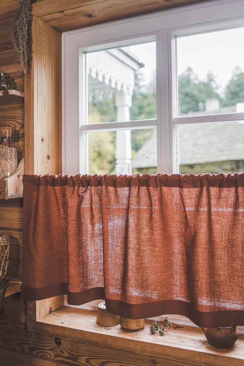 Burnt Orange Linen Café Curtain – Rustic Elegance for Your Windows ...