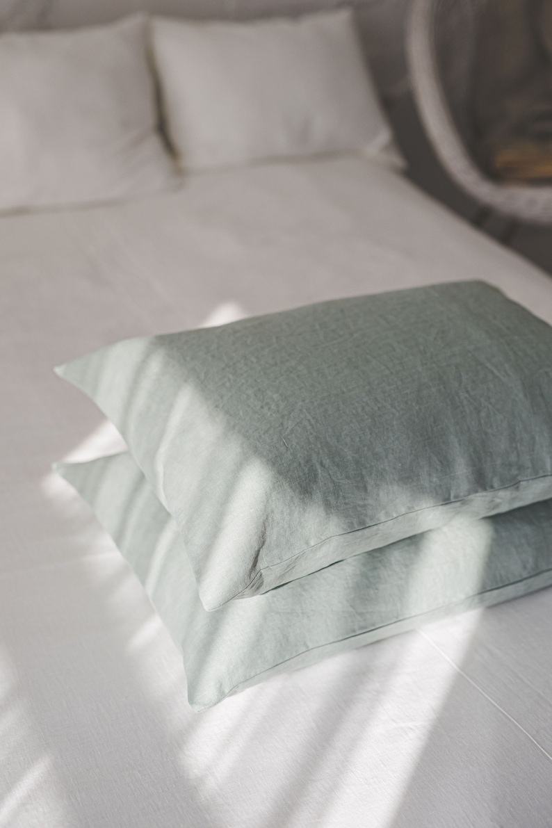 Linen pillowcase in various colors, Standard, Queen, King, Custom sizes pillow covers, Natural 100% linen cushion cover, European linen. image 3