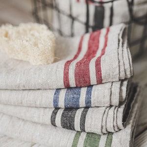 French style linen towels set of 2, Linen kitchen towels with loop, Thick linen hand towels, Rustic linen tea towels in various colors. image 5