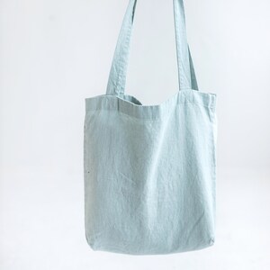 Light blue linen tote bag, Natural linen bag for everyday use, Sky blue linen bag, Ocean tote bag, Casual linen bag for women, Eco bag. image 3