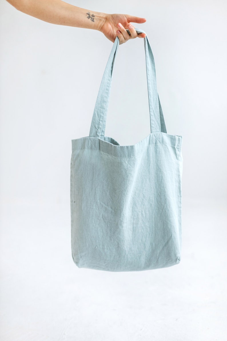 Light blue linen tote bag, Natural linen bag for everyday use, Sky blue linen bag, Ocean tote bag, Casual linen bag for women, Eco bag. image 3