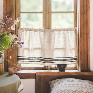 Elegant French Style Linen Café Curtains | Light and Airy Curtains for a Cozy and Inviting Kitchen | 100% Natural Linen Fabric Drapes