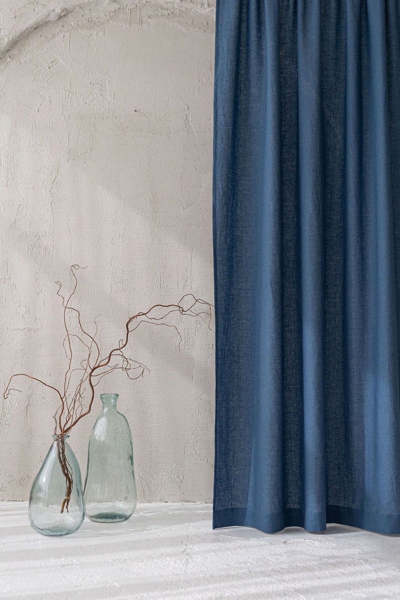 Cornflower blue linen curtain, Natural medium weight linen curtain in various sizes, Handmade custom linen drapes, Rod pocket linen curtain. image 2
