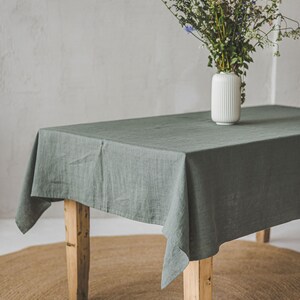 Linen tablecloth in gray green, Farm style tablecloth, Softened linen tablecloth, Custom linen tablecloth, Country style linen tablecloth. image 6