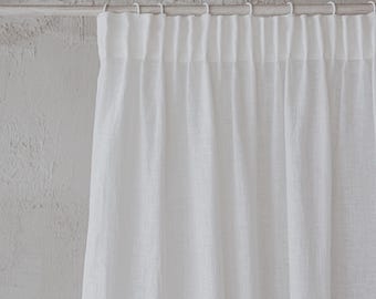 Off White Sheer Linen Curtain – Pencil Pleat Top, Light and Airy Natural Linen Drapes for Living Room, Bedroom or Layered Window Styling.