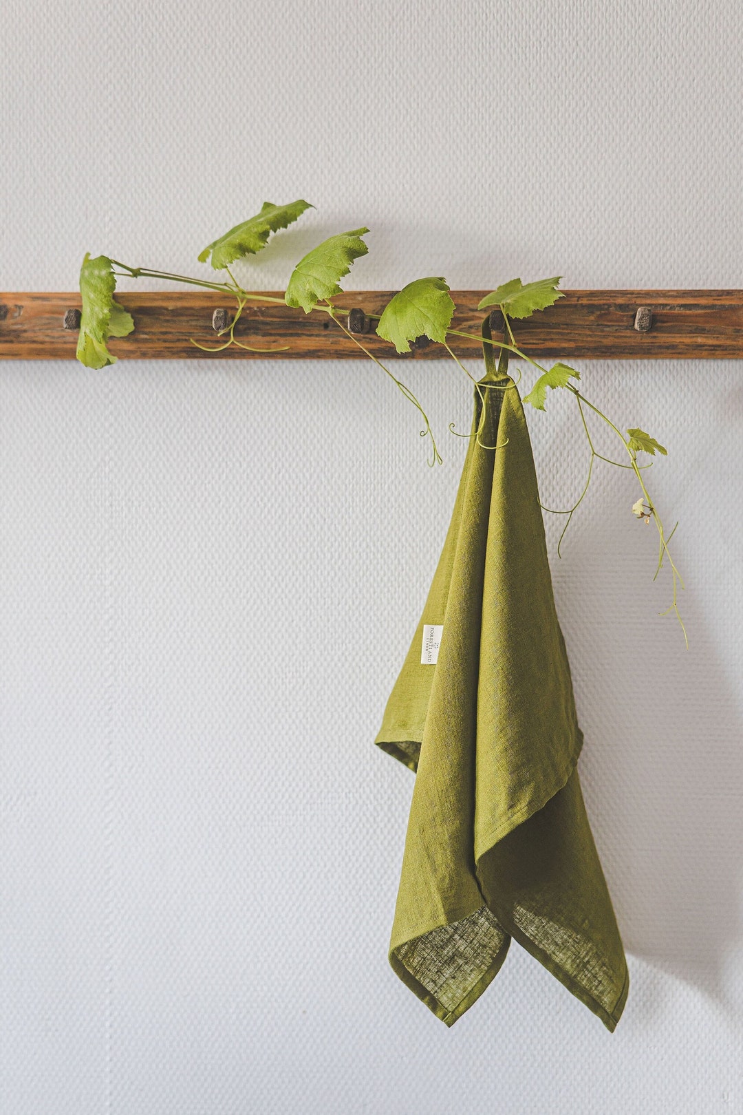 Moss Green Linen Tea Towels, Soft Linen Hand Towels Set, Organic Linen