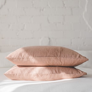 Softened linen pillowcase available in various colors, Handmade natural linen cushion cover, Custom size pillow cover with envelope closure. 画像 3