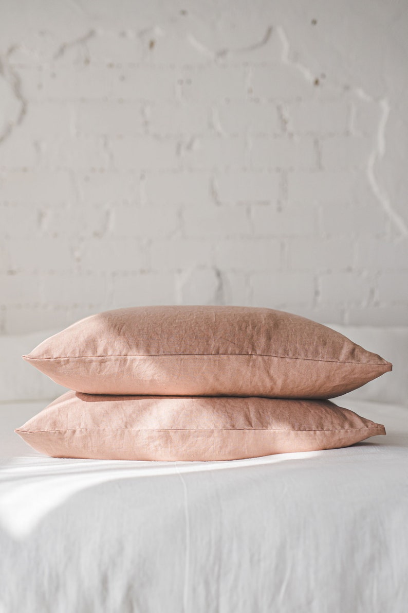 Softened linen pillowcase available in various colors, Handmade natural linen cushion cover, Custom size pillow cover with envelope closure. 画像 3