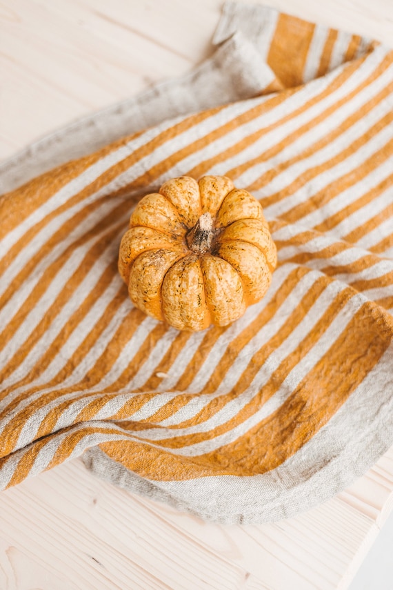 Yellow linen towels - set of 2, Rustic kitchen towel, Striped linen towels in various colors, Thick linen towels, Organic linen hand towels.