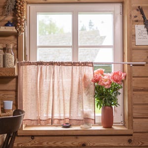 Linen Café Curtain – Sheer Natural Curtain Panel for Kitchen, Bathroom or Entryway - Light Filtering Natural Linen Window Covering, Handmade