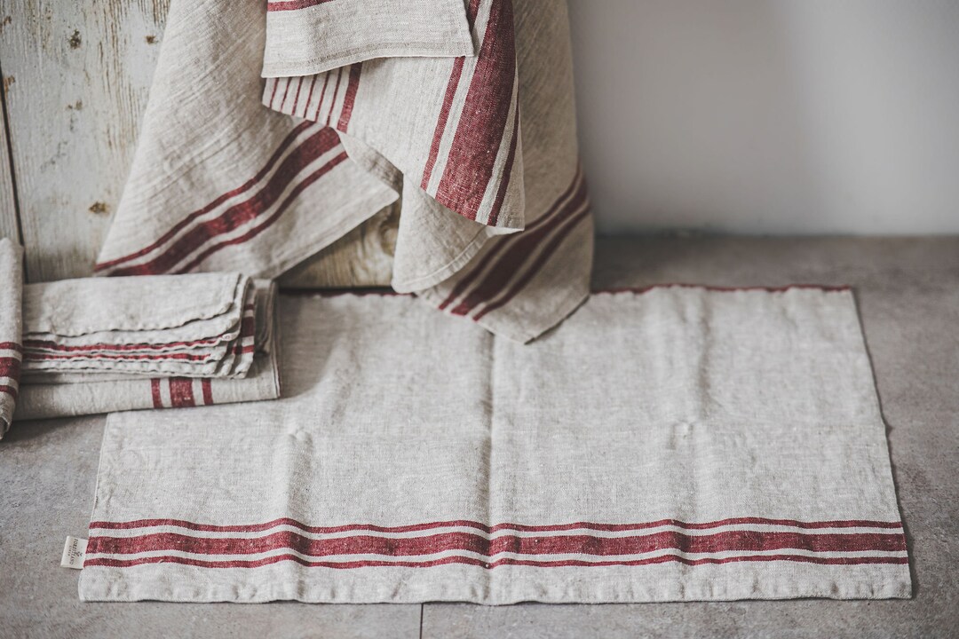 Linen Bath Mat, Natural Linen Bathroom Rug, Two Sided Linen Bath Mat