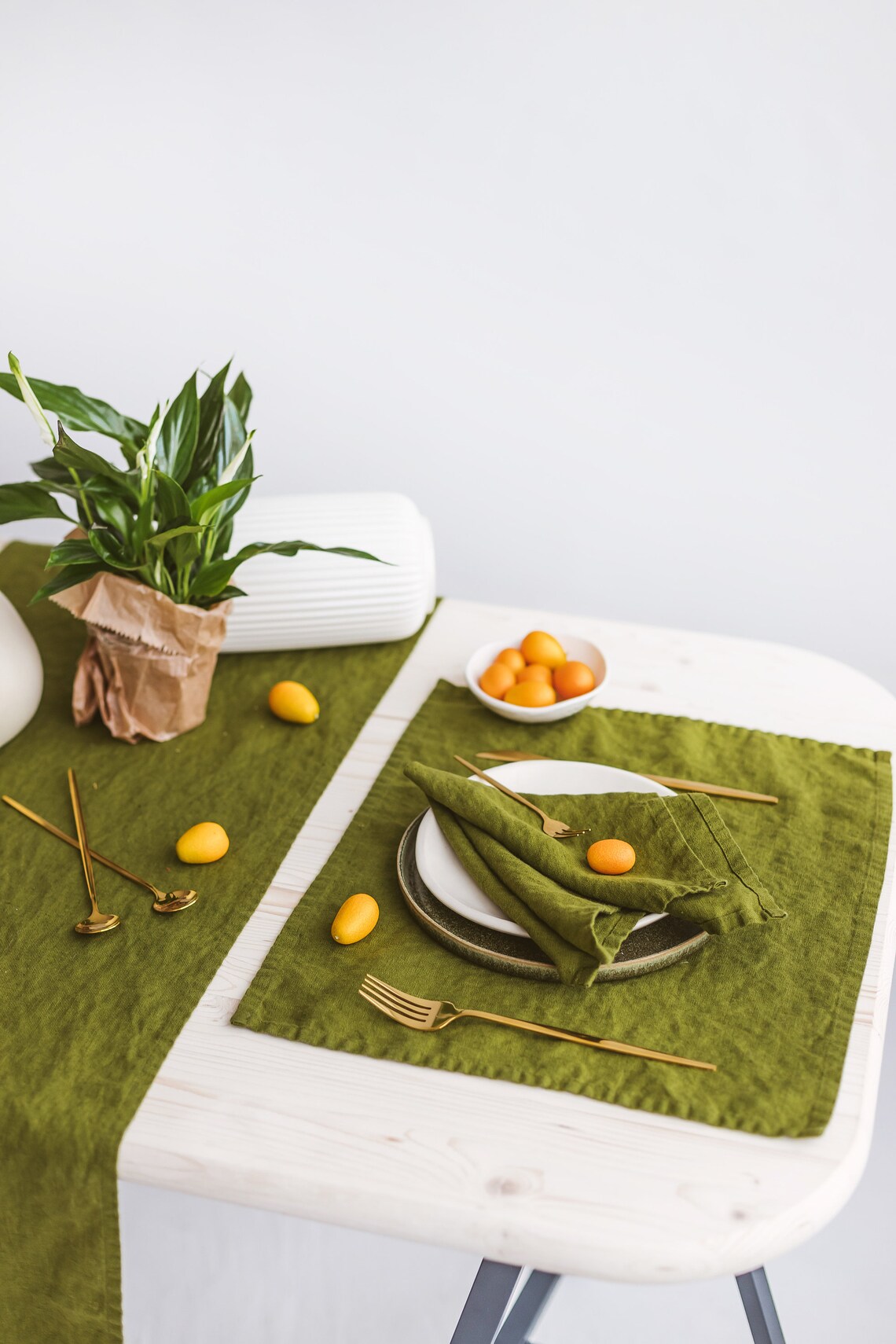 Natural Linen Placemats in Moss Green Soft Linen Placemats Etsy