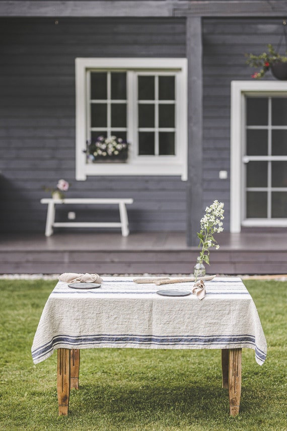 Striped Linen Tablecloth, French Style Linen Tablecloth, Washed Heavyweight  Linen Tablecloth, Vintage Linen Tablecloth in Various Colors. - Etsy