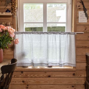 Sheer Linen Café Curtain – Rod Pocket Curtain Panel – Light Filtering Natural Linen Curtain for Kitchen, Bathroom, Cottage or Small Windows.