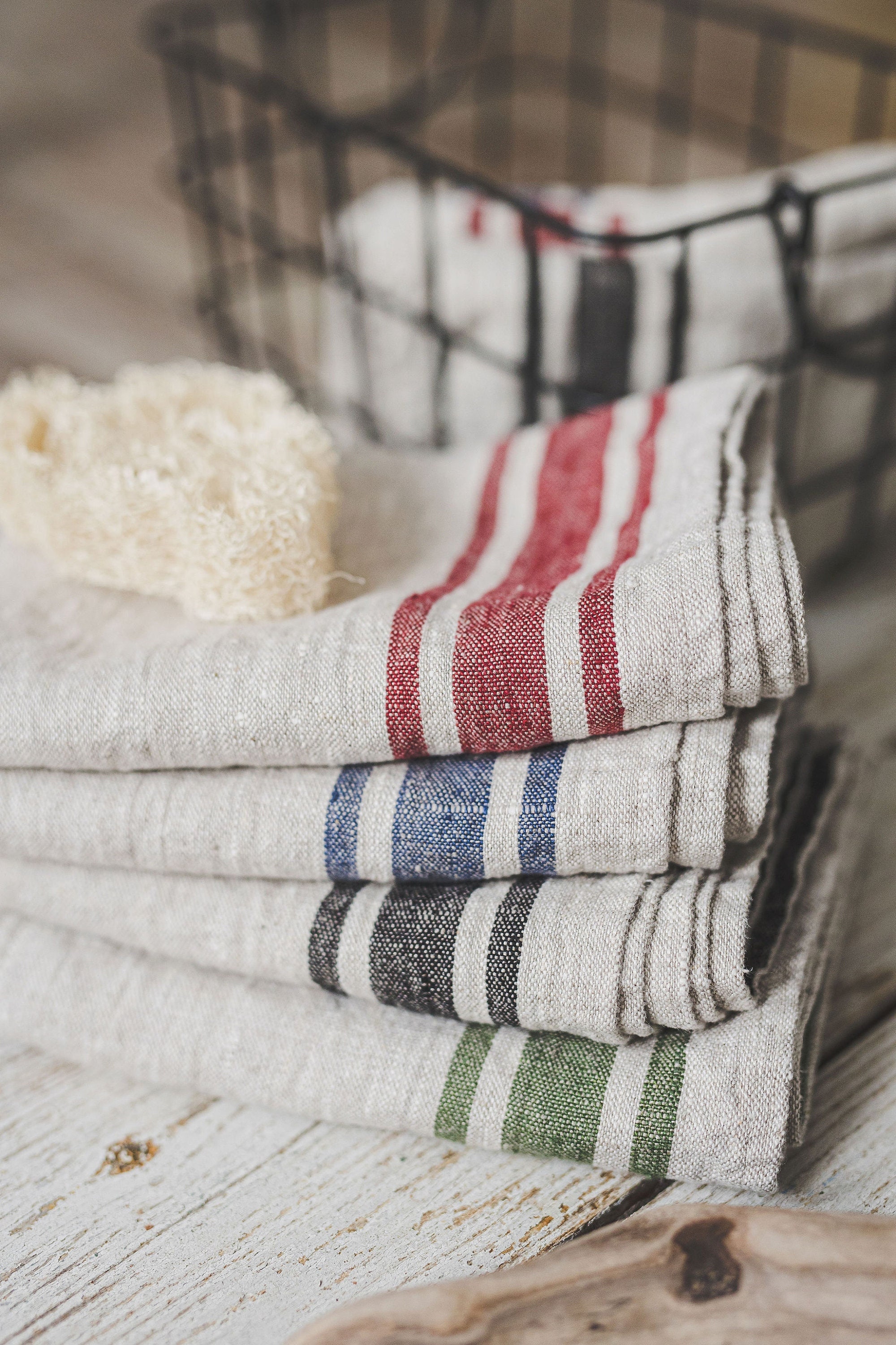 Linen Kitchen Towels, Striped Linen Hand Towels, Washed Linen Towels in  Various Colors, Thick Linen Tea Towels, French Style Linen Towels. 