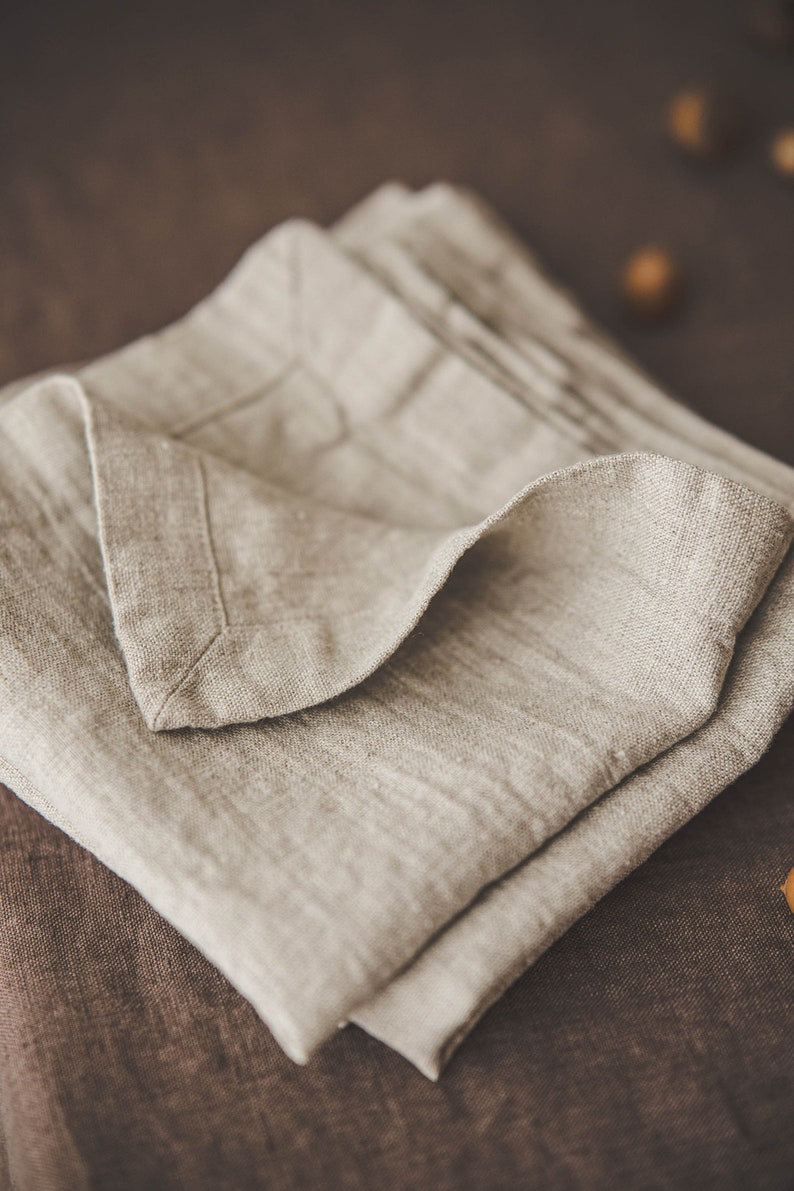 Natural linen napkins, Washed heavyweight linen napkins in various colors, Dining table napkins, Rustic linen napkins with mitered corners. image 3