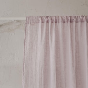 Light Lilac Linen Sheer Curtain, Soft Window Panel for Gentle Light, Handmade Minimalist Drapes for Bedroom, Living Room, Kitchen Decor