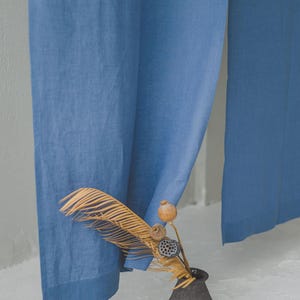 Forest Green Linen Noren Curtain, Handcrafted Japanese Room Divider, Elegant & Natural Home Decor, Eco-Friendly Linen Doorway Curtain. image 10