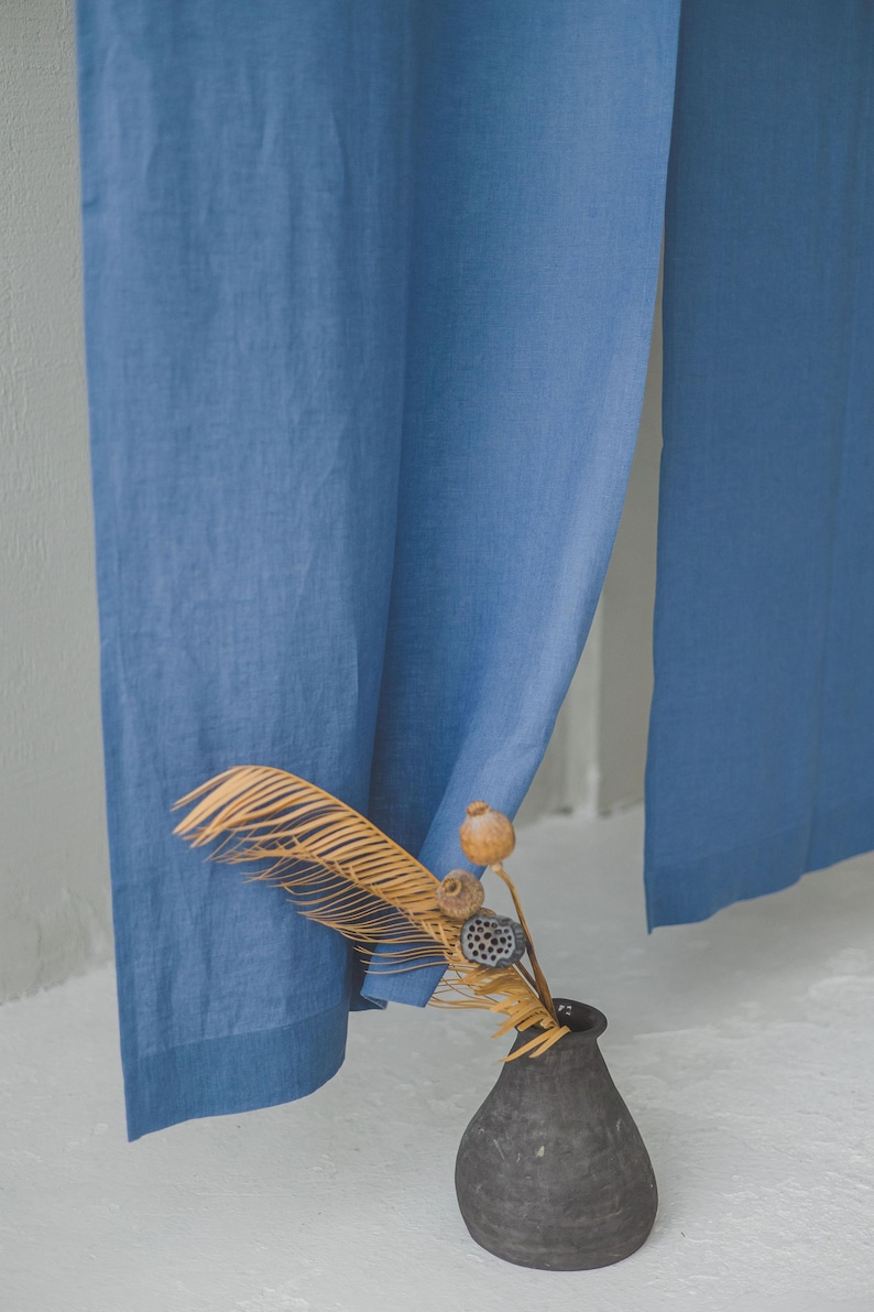 Forest Green Linen Noren Curtain, Handcrafted Japanese Room Divider, Elegant & Natural Home Decor, Eco-Friendly Linen Doorway Curtain. image 10