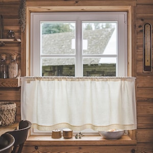 Cream Linen Café Curtain - Semi-Privacy Kitchen Curtain, Rod Pocket Linen Curtain, Light Filtering Window Treatment, 100% Natural Linen.