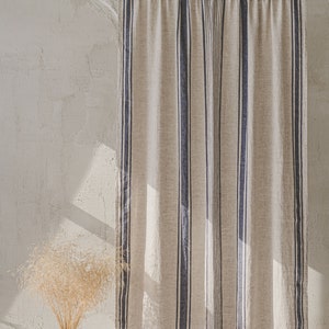 French style linen curtain with cherry red stripes, Natural heavyweight linen curtain, Farmhouse rustic linen curtain, Rod pocket curtain. image 9