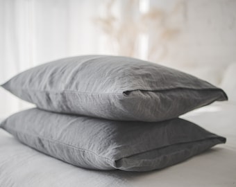Grey linen pillowcase, Natural softened linen pillowcase, Envelope closure, Custom size linen pillow cover, Handmade linen cushion cover.