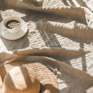 Natural linen beach blanket, Undyed linen summer blanket, Linen picnic blanket, Natural throw blanket, Camping linen blanket, Linen plaid. image 4