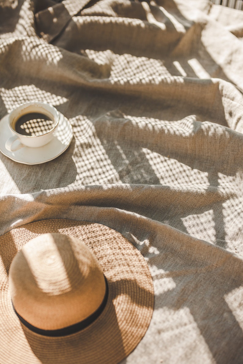 Natural linen beach blanket, Undyed linen summer blanket, Linen picnic blanket, Natural throw blanket, Camping linen blanket, Linen plaid. image 4