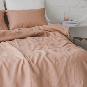 Linen duvet cover in misty rose, Natural softened linen duvet cover with coconut buttons, King, queen, twin duvet cover, Pink linen bedding. image 5