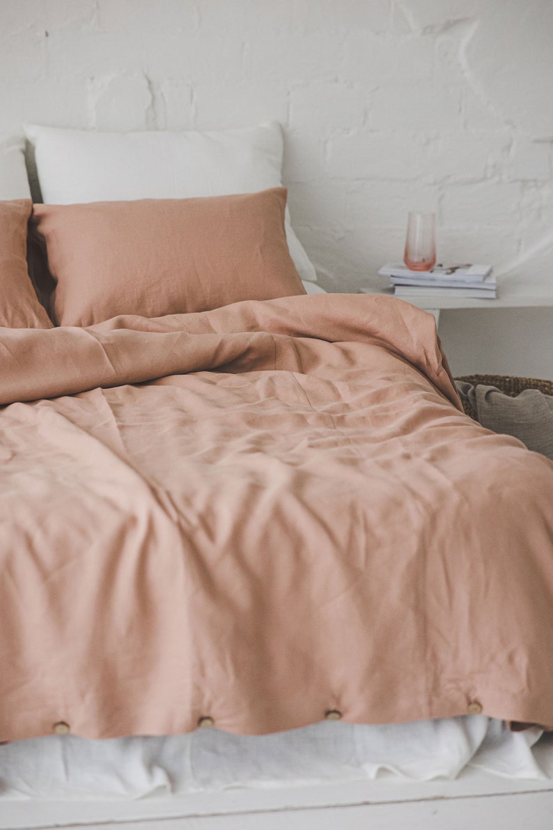 Linen duvet cover in misty rose, Natural softened linen duvet cover with coconut buttons, King, queen, twin duvet cover, Pink linen bedding. image 5