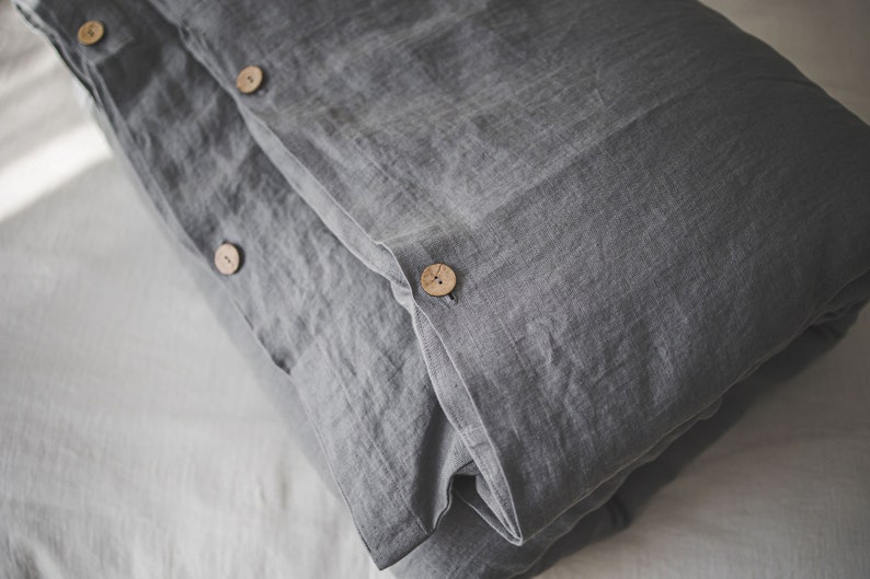 Linen duvet cover with buttons, Washed softened linen bedding, Custom size, King, Queen, Twin linen duvet cover, Natural linen bedding. image 10