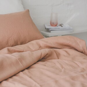 Linen duvet cover in misty rose, Natural softened linen duvet cover with coconut buttons, King, queen, twin duvet cover, Pink linen bedding. image 10