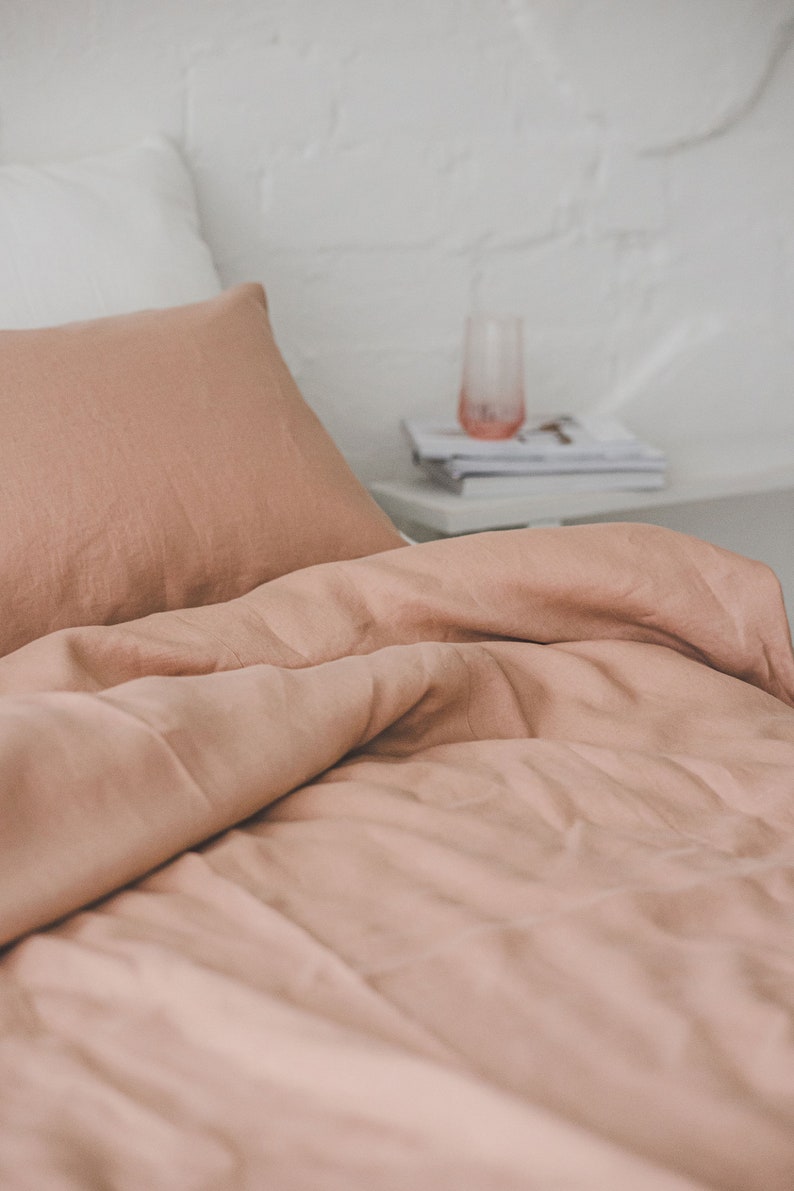 Linen duvet cover in misty rose, Natural softened linen duvet cover with coconut buttons, King, queen, twin duvet cover, Pink linen bedding. image 10