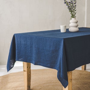 White linen tablecloth with black stripes, Handmade natural linen tablecloth, Rectangle, square tablecloth, Linen tablecloth for home decor. image 10