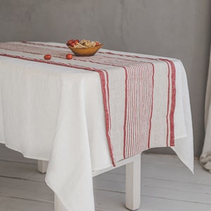French style linen table runner, Striped linen table runner, Heavyweight natural linen table runner, Handmade washed linen table runner. image 3