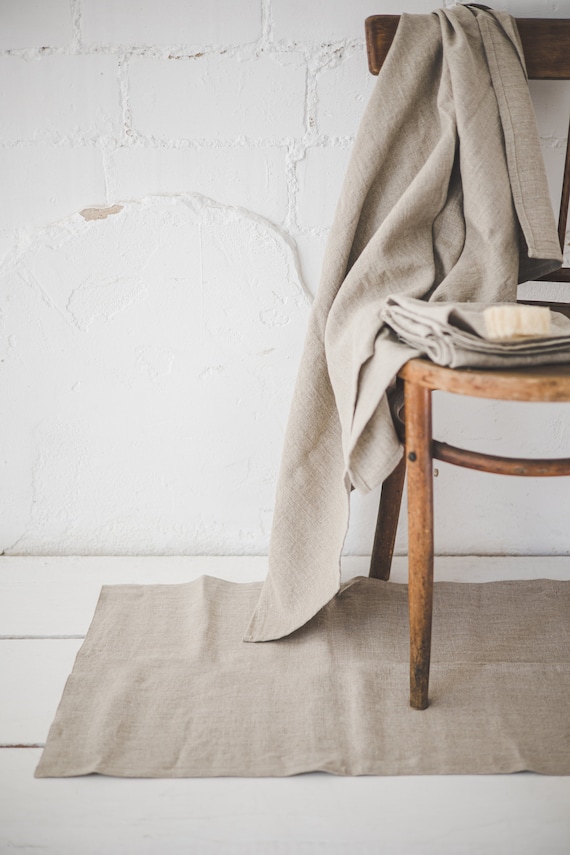 Natural Linen Bath Mat, Stonewashed Linen Shower Mat, Farmhouse