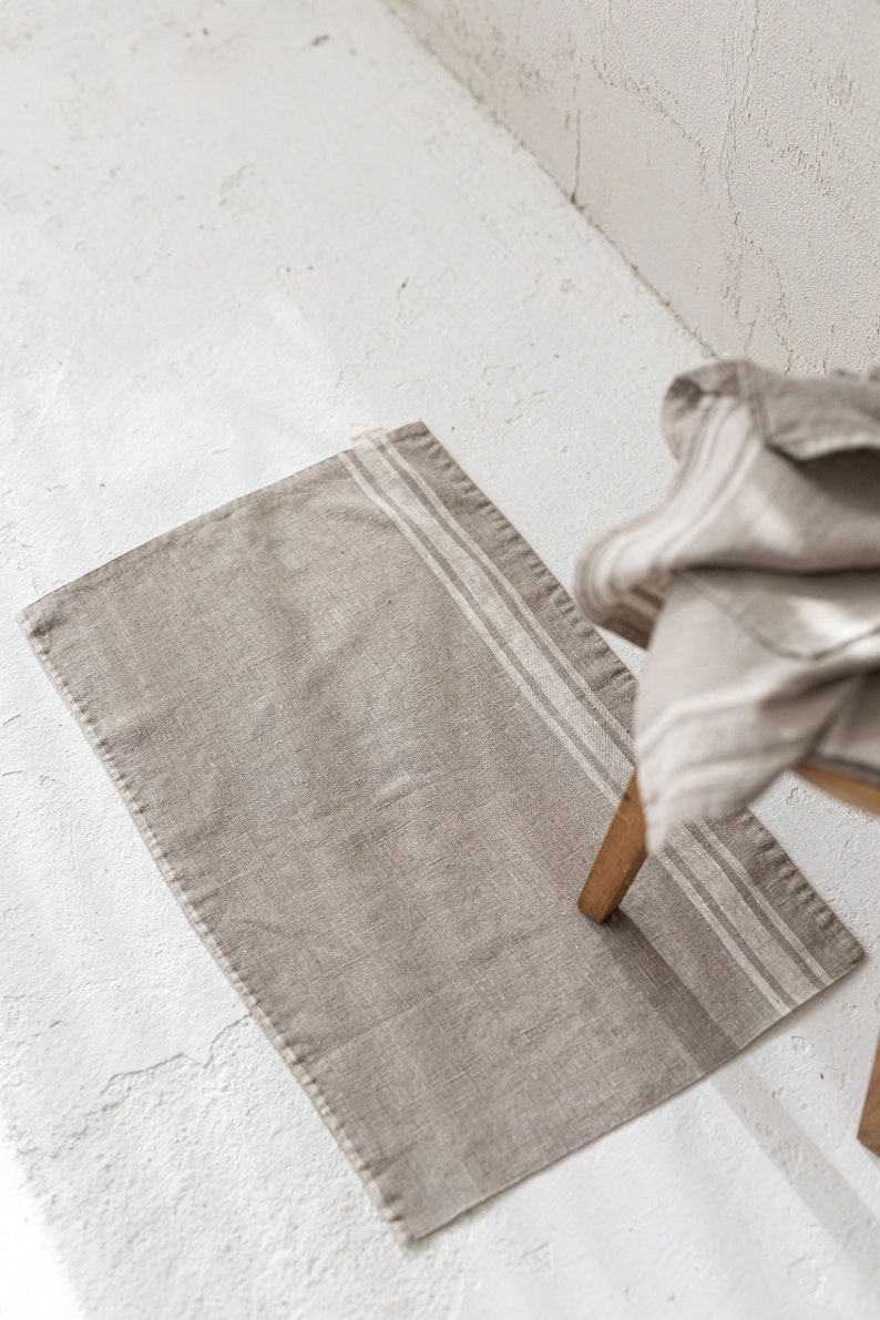 Tapis de bain en lin à la française, tapis de bain en lin épais, tapis de bain en lin double épaisseur, tapis de douche en lin naturel, tapis de bain en lin de ferme. image 5