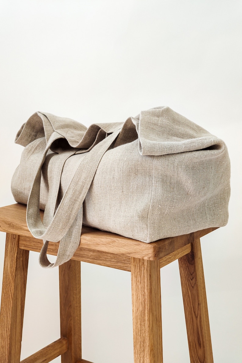 Forest green linen beach bag, Natural linen summer bag with lining, Oversized linen shoulder bag, Large handmade linen tote bag, Eco bag. image 5