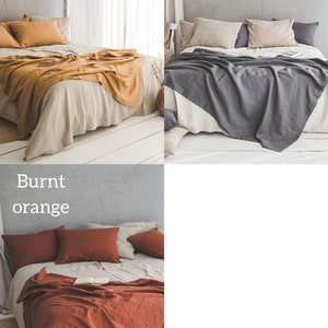 Burnt orange linen sofa cover, Natural linen throw blanket, Heavyweight linen bed blanket, Handmade sofa throw, Softened linen blanket. image 10